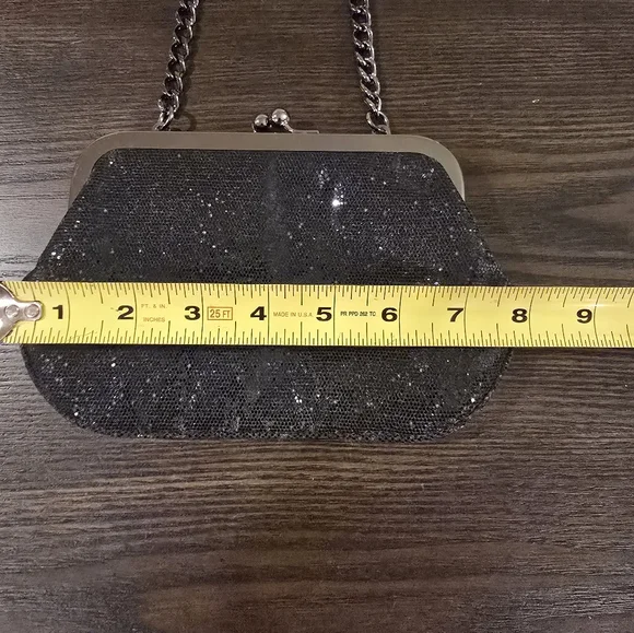 EXPRESS Black Glitter Evening Bag Handbag Purse To Clutch Vintage Style Gunmetal - Picture 9 of 12